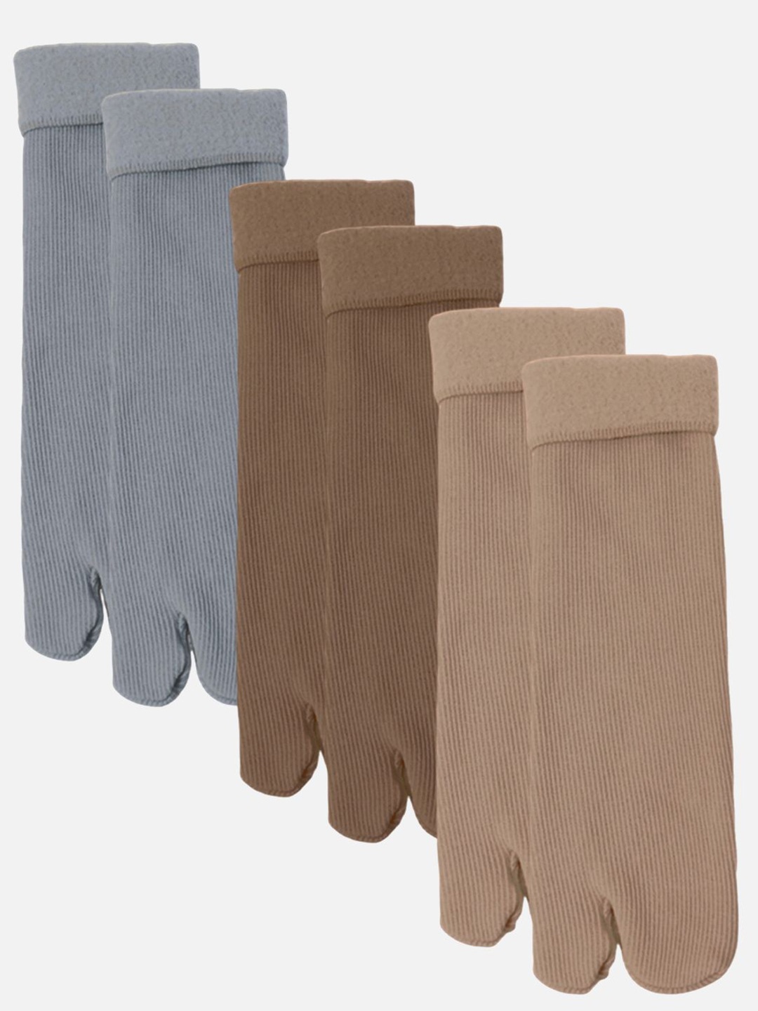 

StyFun Women Pack Of 3 Thermal Warm Winter Thumb Toe Calf-Length Socks, Grey