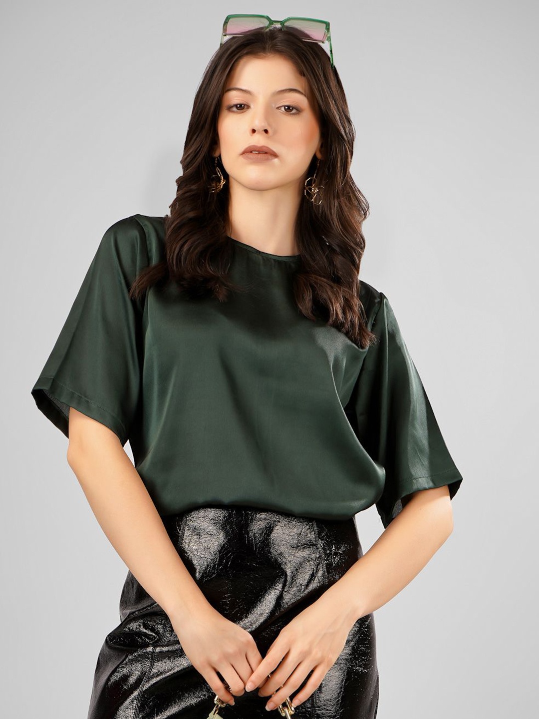 

Sukshat Keyhole Neck Satin Top, Green
