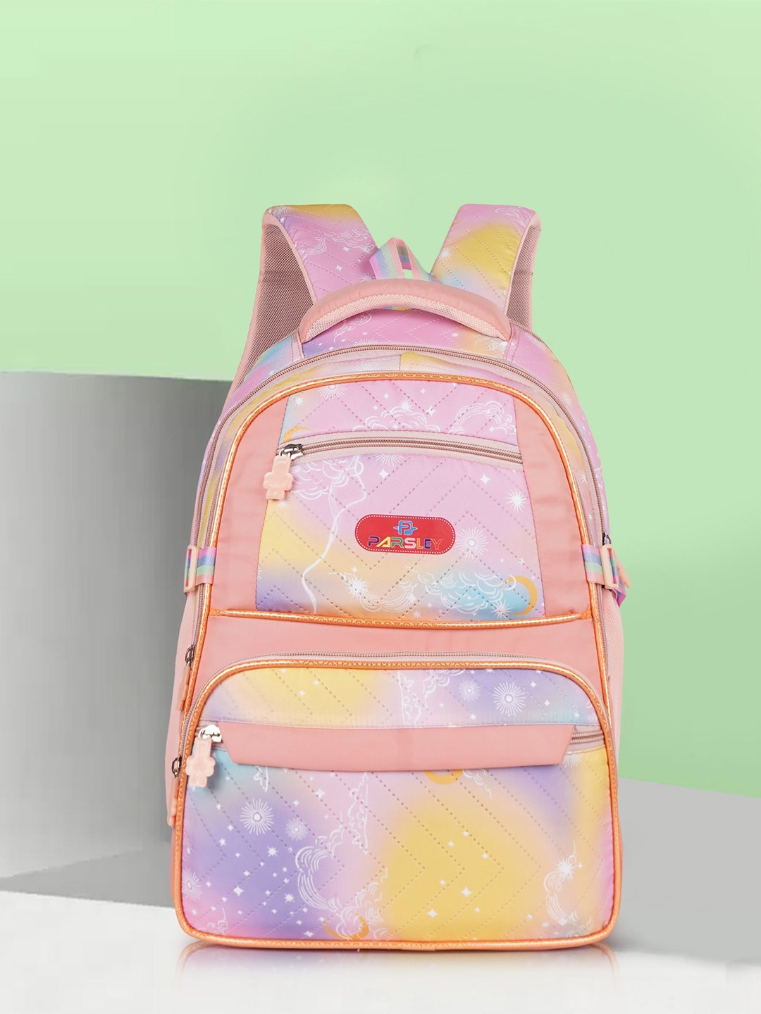 

PARSLEY Stylish Printed Kids Shoulder Unisex Backpack, Peach