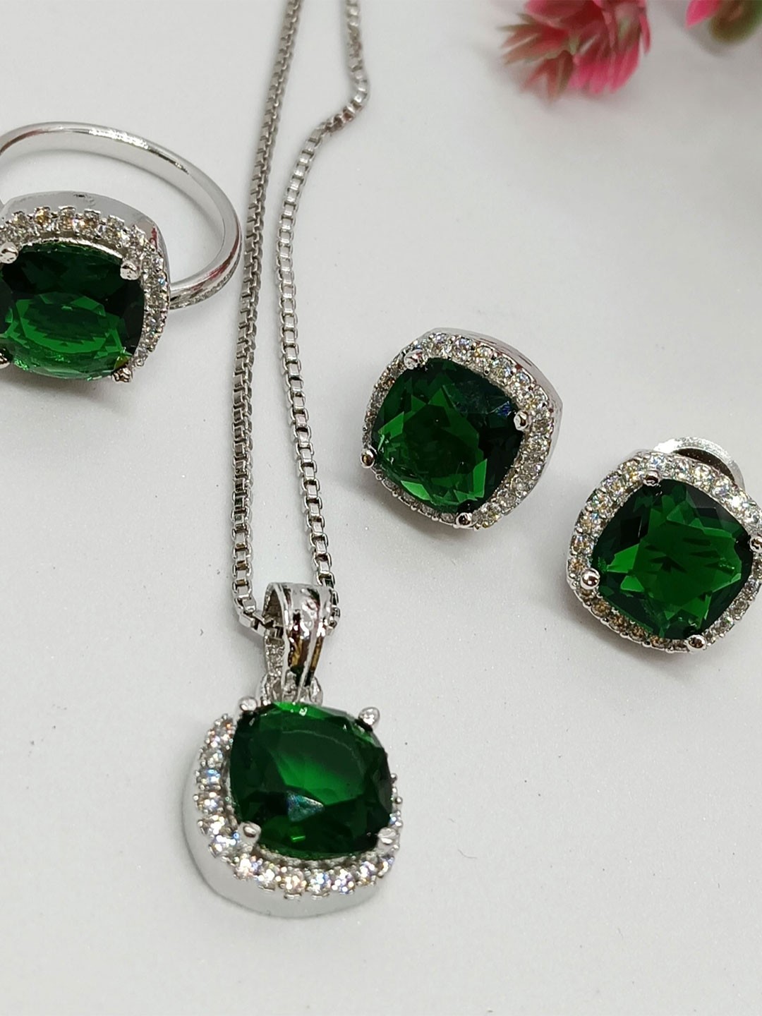 

EVY Silver-Plated Cubic Zirconia Studded Jewellery Set