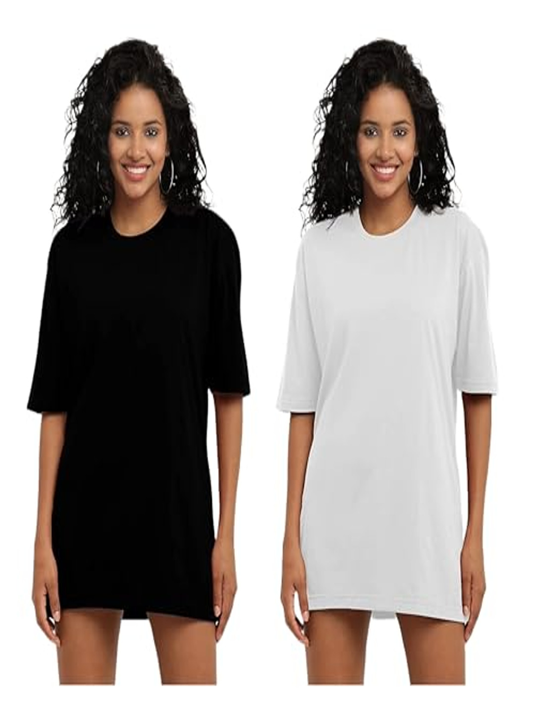 

NOTWILD Women Pack Of 2 Solid Round Neck Relaxed Fit T-shirts, Black
