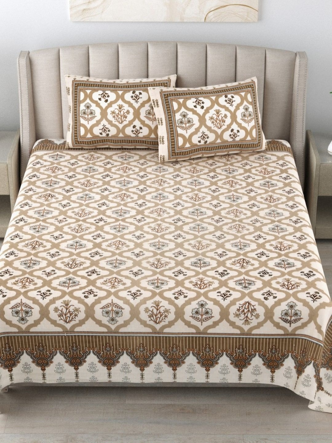 

JAIPUR FABRIC Green 180 TC King Bedsheet with 2 Pillow Covers, Brown