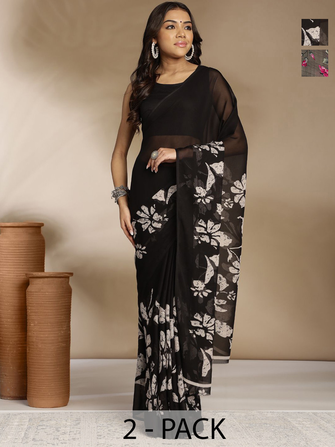 

Anouk Rustic Pack of 2 Floral Printed Saree, Black