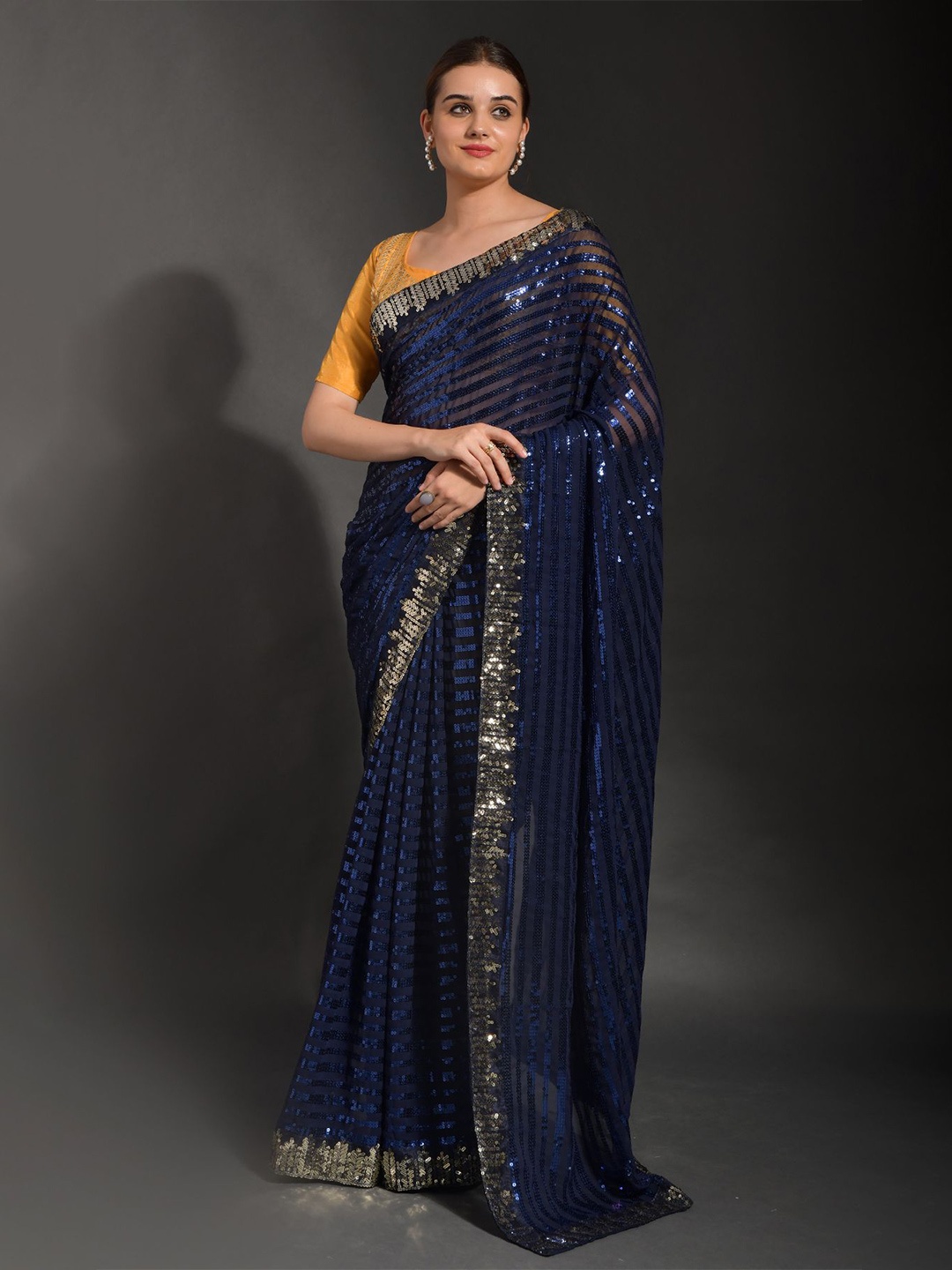 

Moda Rapido Embellished Sequinned Pure Georgette Saree, Blue