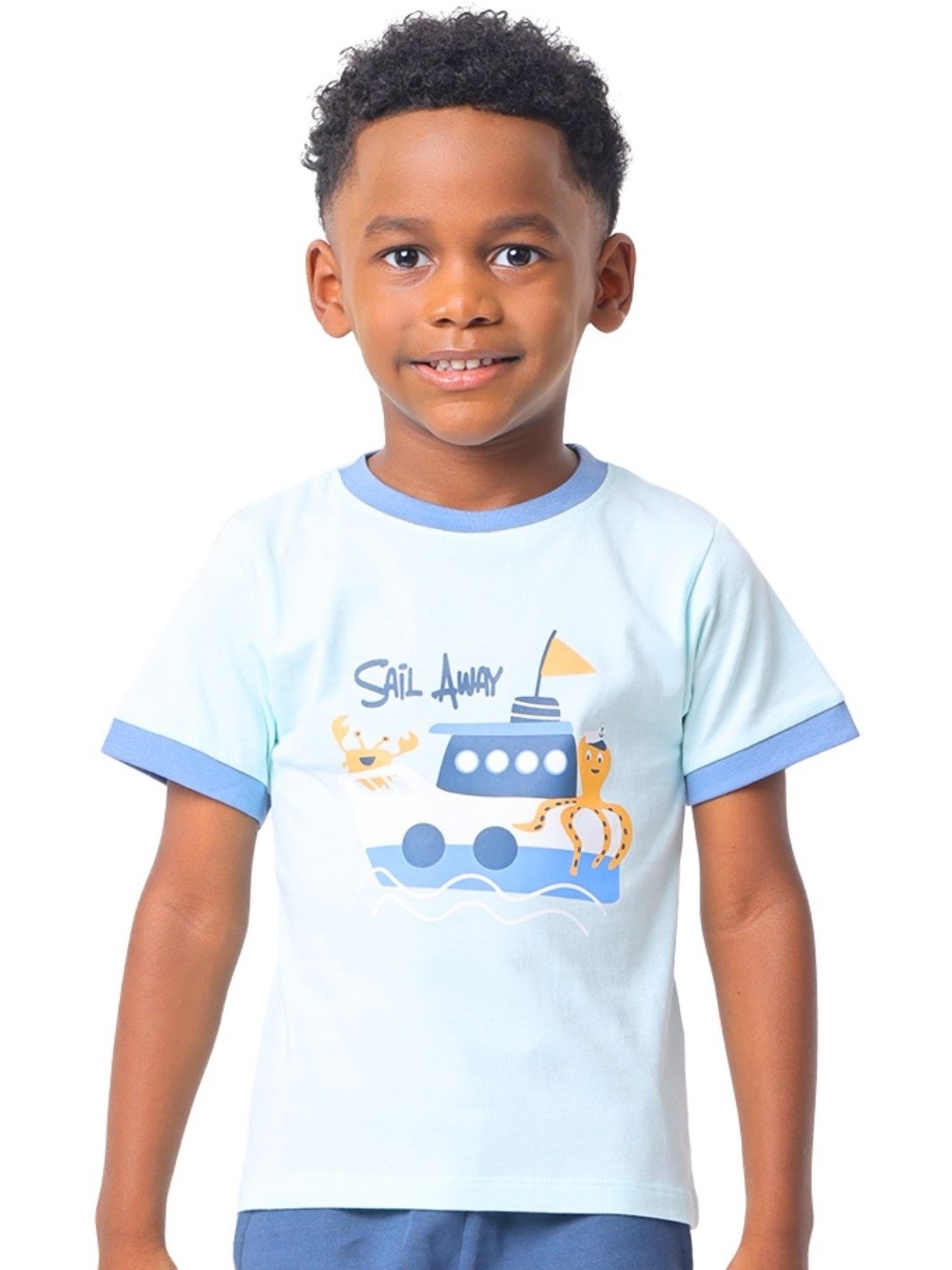 

Nuego Boys Cartoon Printed Bio Finish Round Neck Cotton T-shirt, Blue