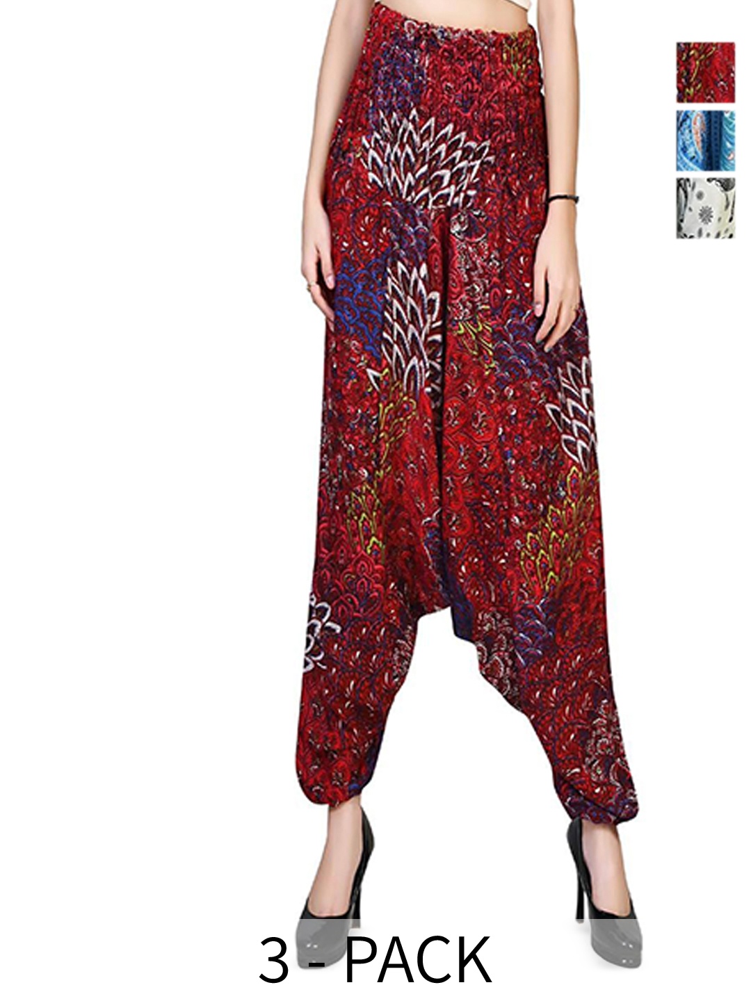 

NarNari Pack Of 3 Printed Mid-Rise Harem Pants, Blue