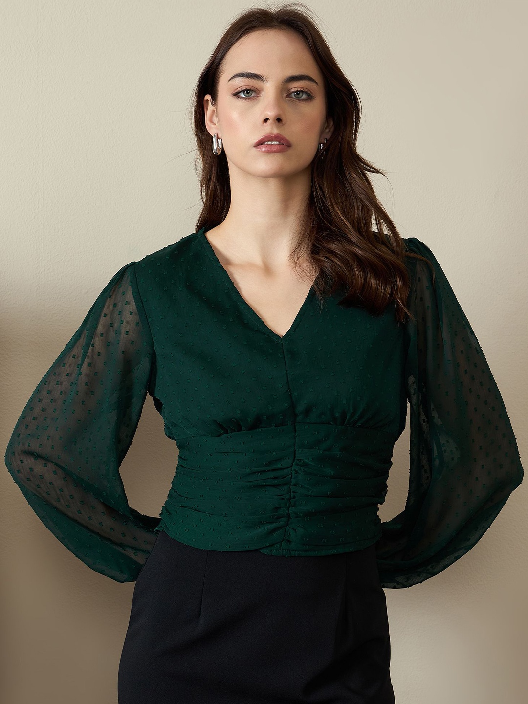 

Kibo Women Gathered Cinched Waist Top, Green