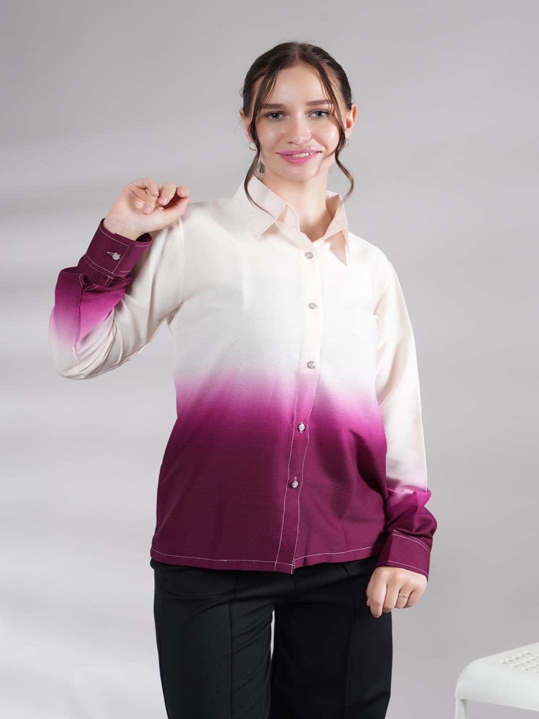 

BAESD Women Spread Collar Dyed Casual Shirt, Rose