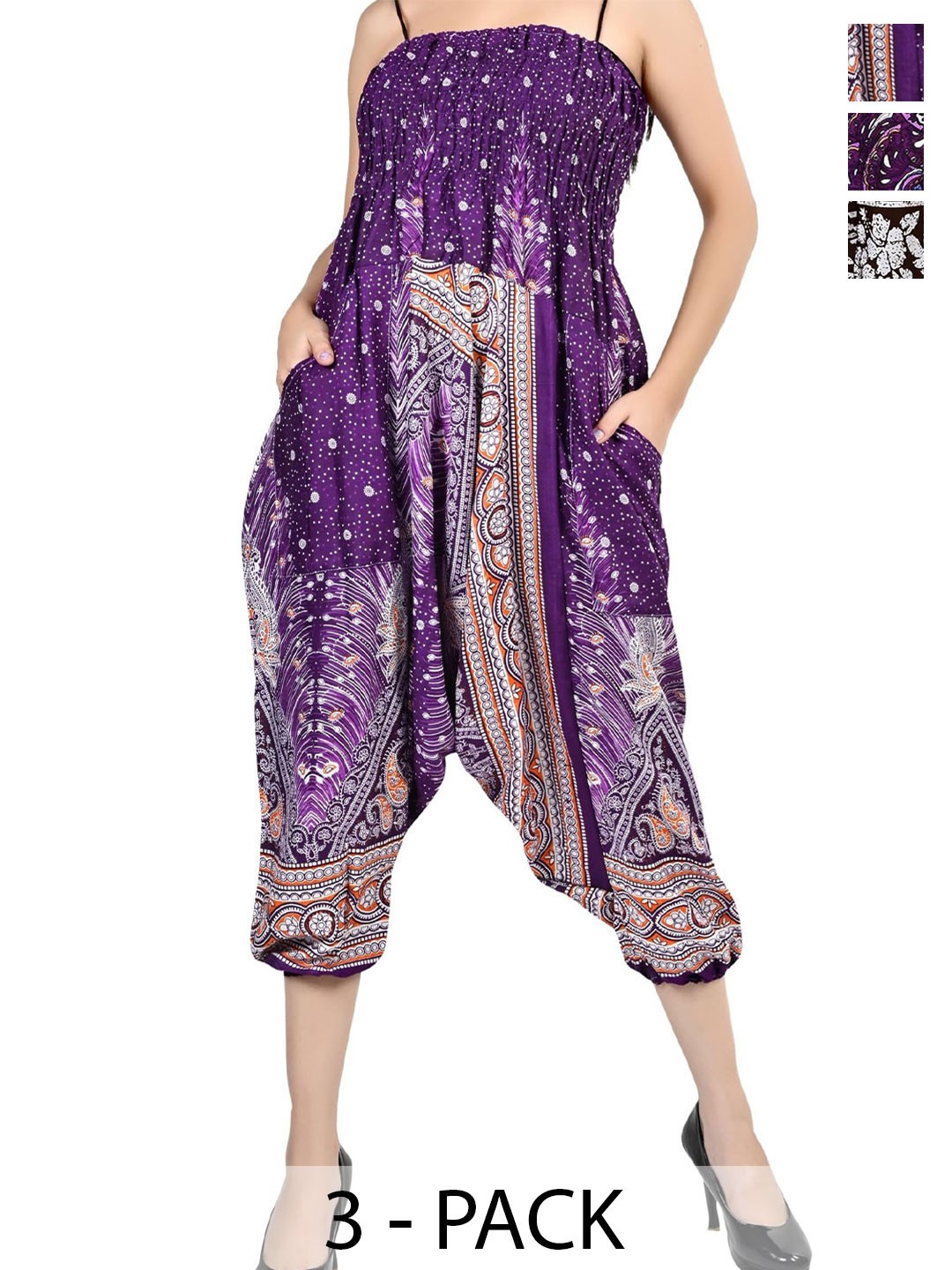 

NarNari Pack Of 3 Printed Mid-Rise Harem Pants, Purple