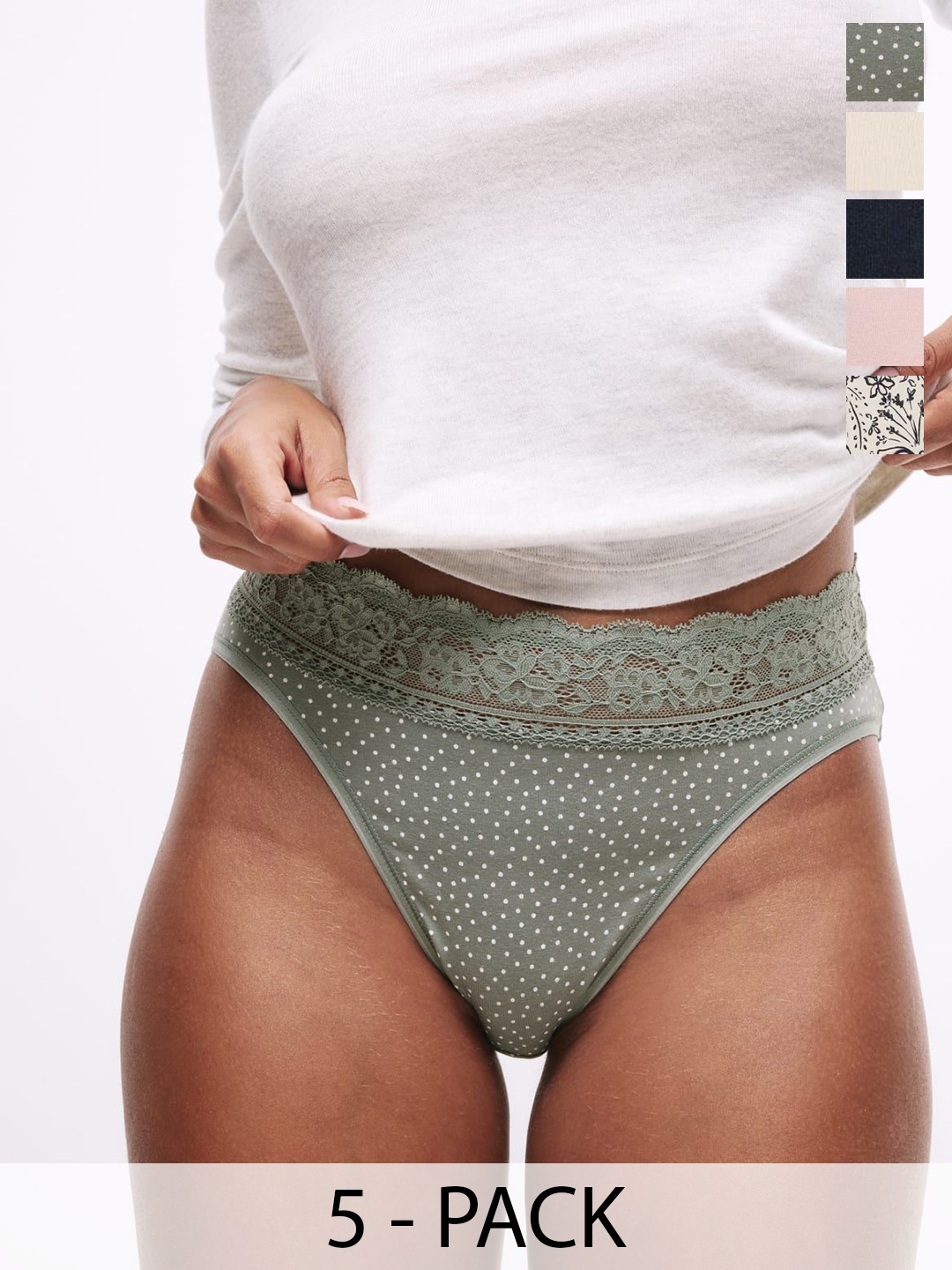 

Marks & Spencer Women Pack Of 5 Printed High-Rise Lace Briefs T615184LDUSTY GREEN