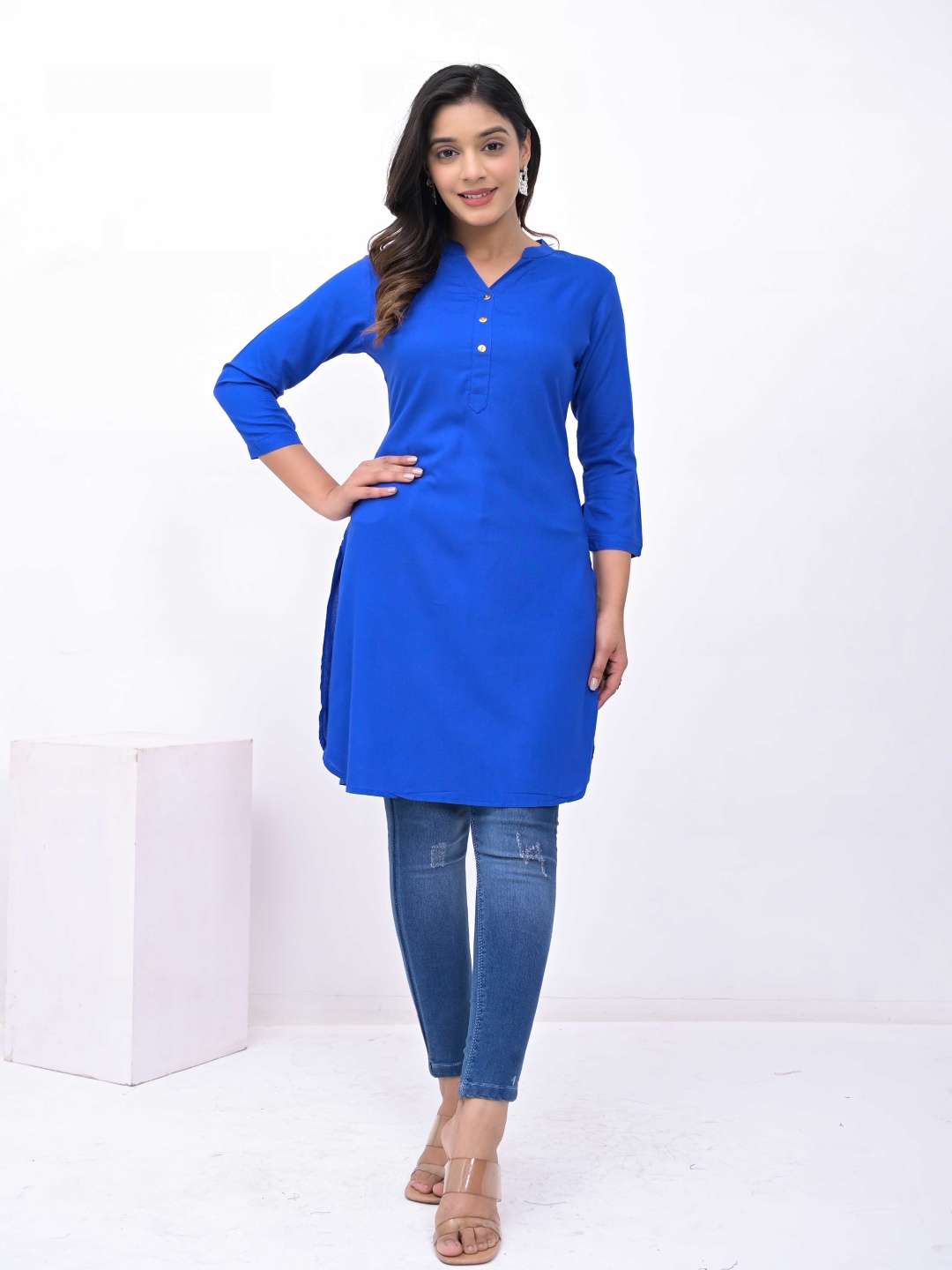 

KASHISHIYA Mandarin Collar Straight Kurta, Blue