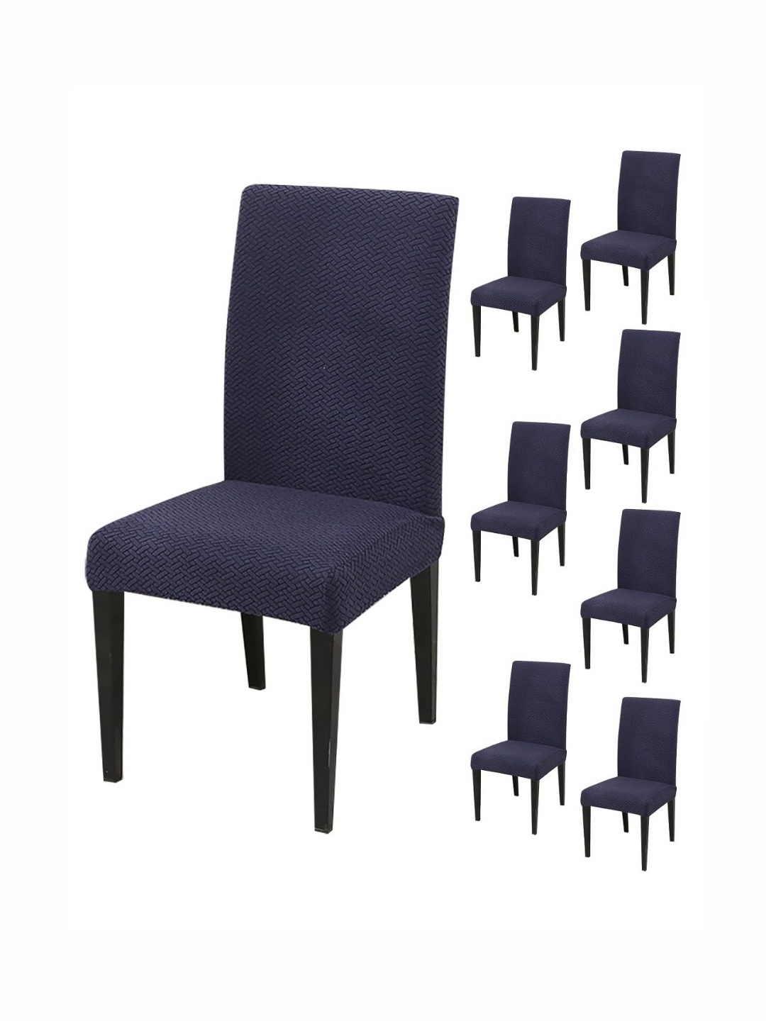 

HOUSE OF QUIRK 8-Pcs Textured Washable ChairCover, Navy blue