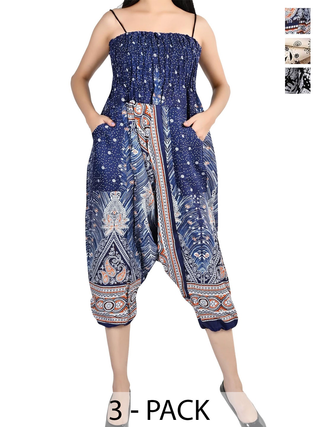 

NarNari Pack Of 3 Printed High-Rise Harem Pants, Blue