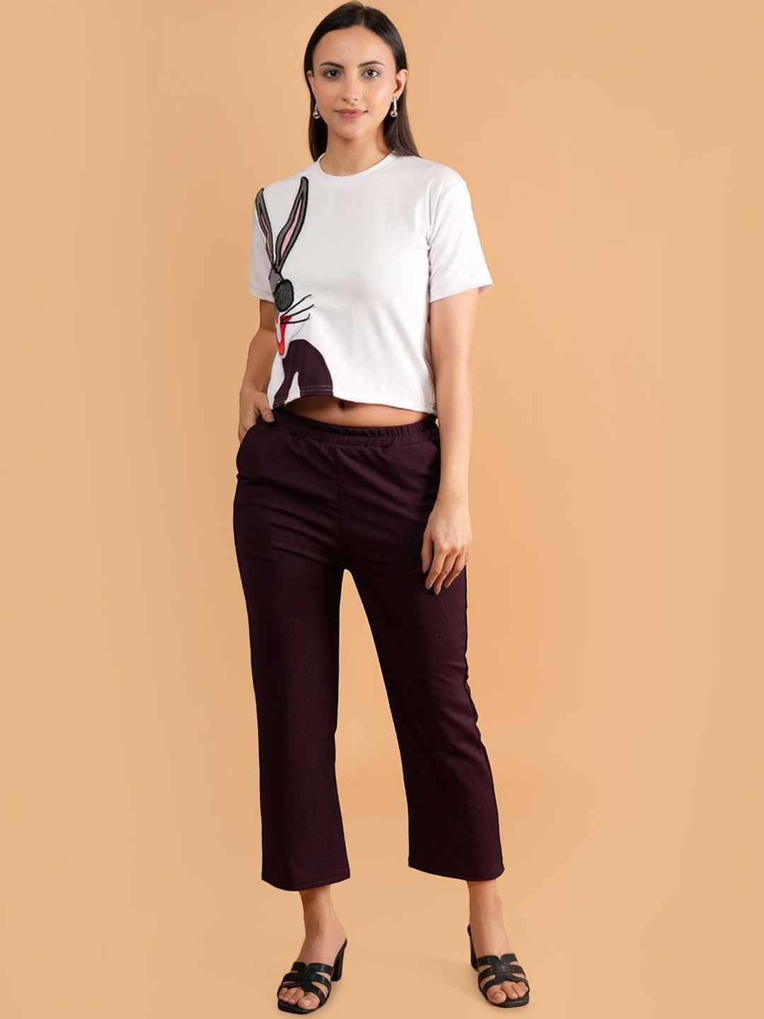 

BAESD Animal Printed Round Neck T-Shirt With Trousers, White