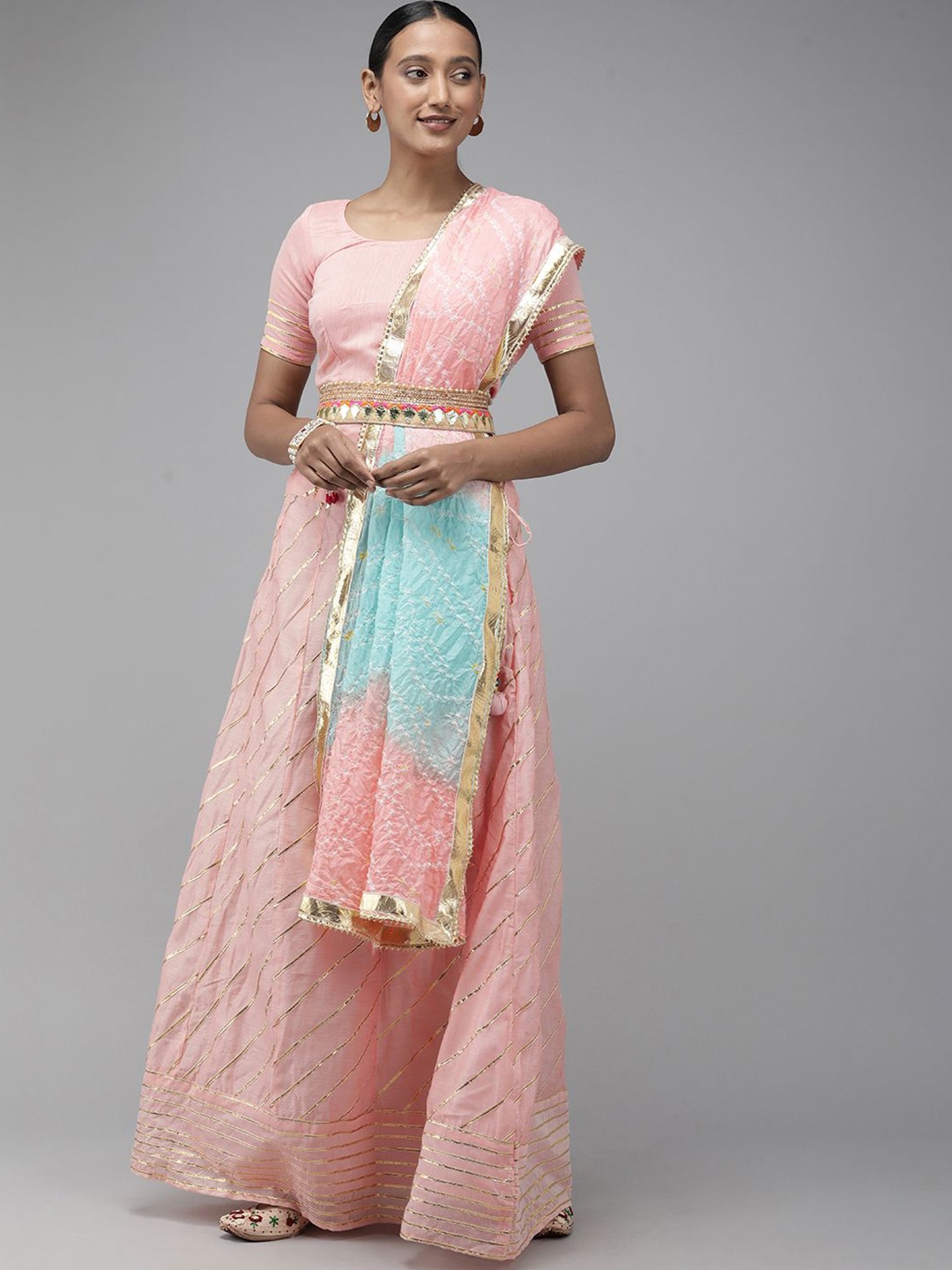 

Geroo Luxe Ready to Wear Lehenga & Unstitched Blouse With Dupatta, Pink