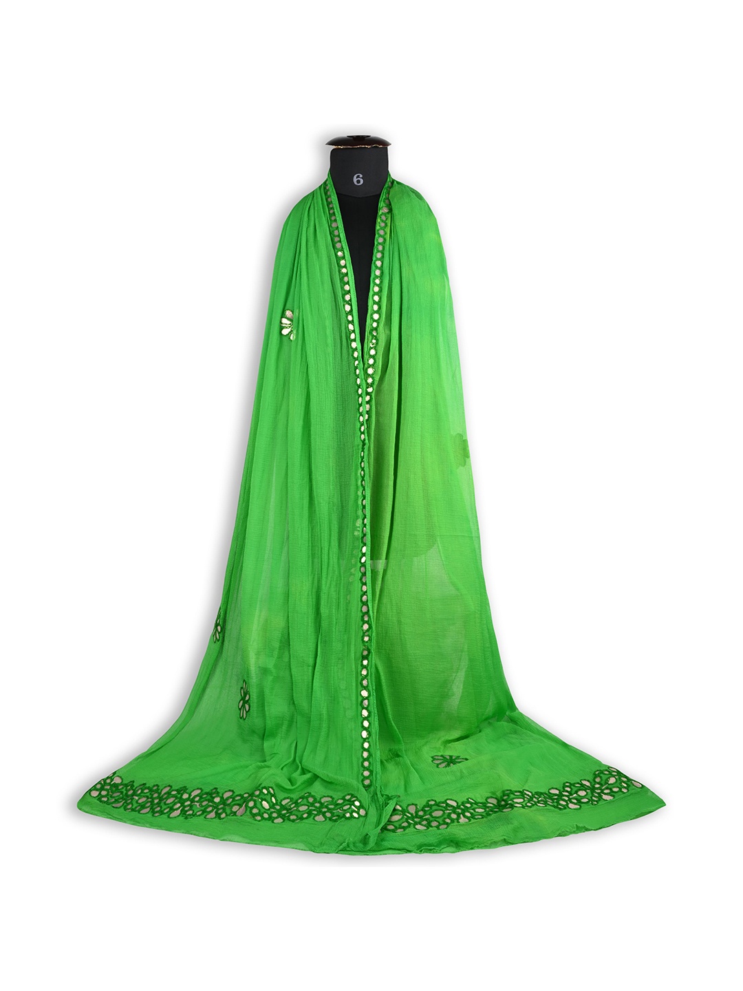 

Wish Karo Ethnic Motifs Colourblocked Dupatta with Mirror Work, Green