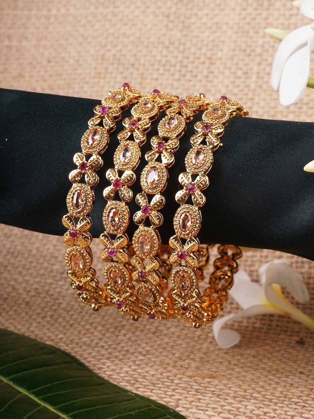 

Anouk Set Of 4 24CT Gold-Plated Stone-Studded Bangles