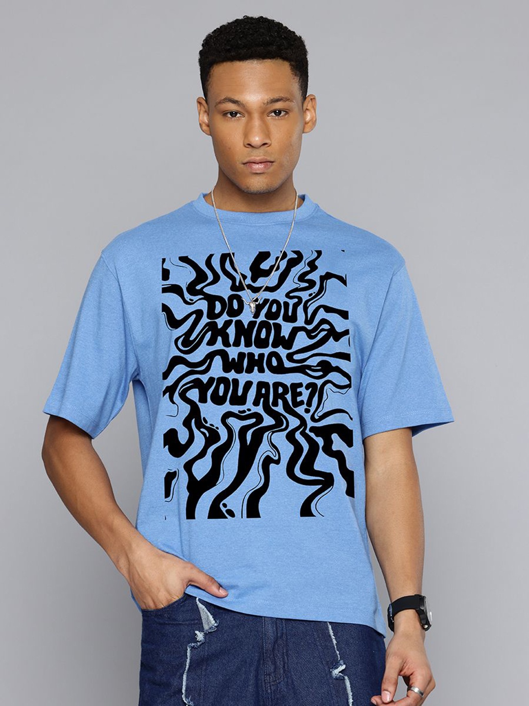 

Moda Rapido Men Typography Printed Round Neck Cotton Relaxed Fit T-shirt, Blue