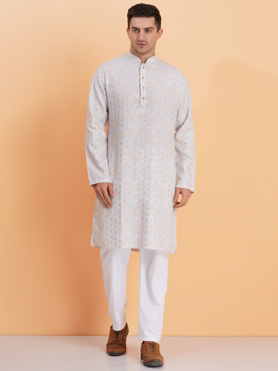 

SG LEMAN Men Floral Embroidered Regular Kurta with Pyjamas, Grey