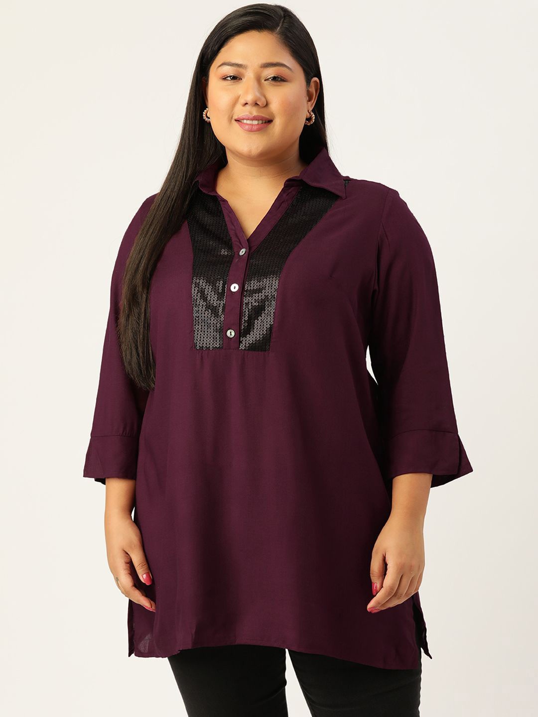 

theRebelinme Women Plus Size Shirt Style Longline Top, Burgundy