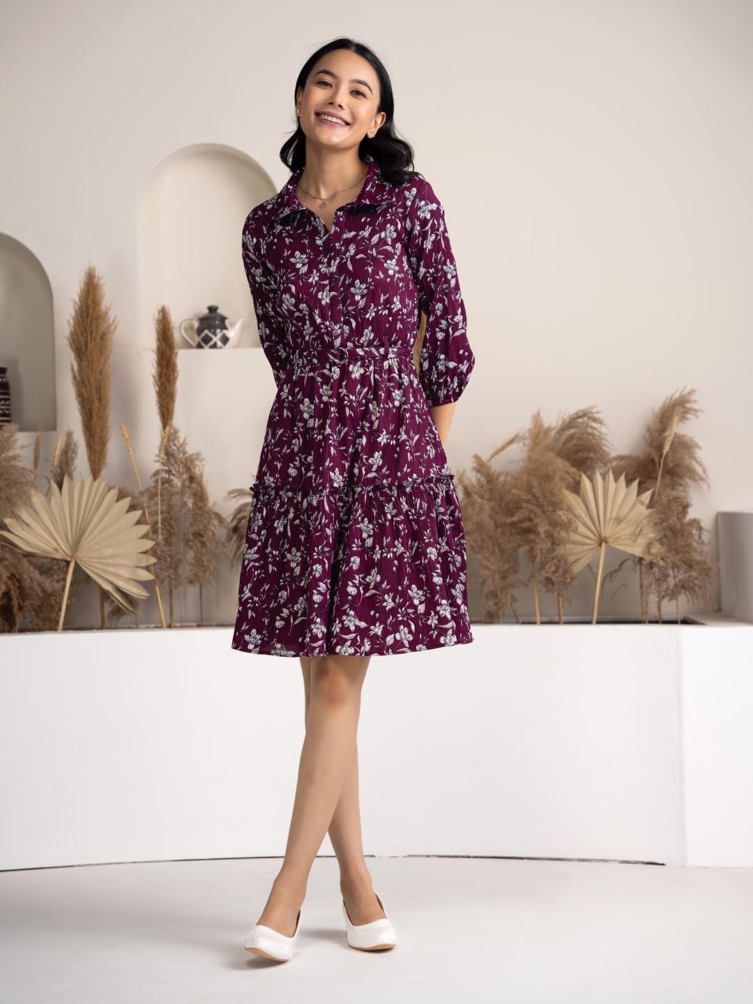 

DressBerry Women Floral Printed Crepe Fit & Flare Dress, Purple