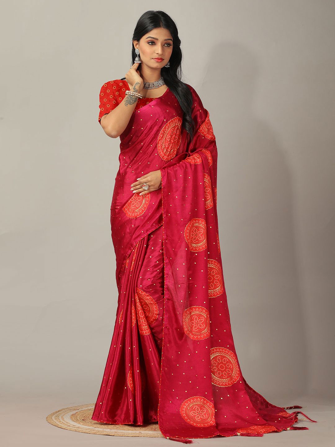 

NIRMAL CREATION Printed Pure Crepe Saree, Rose