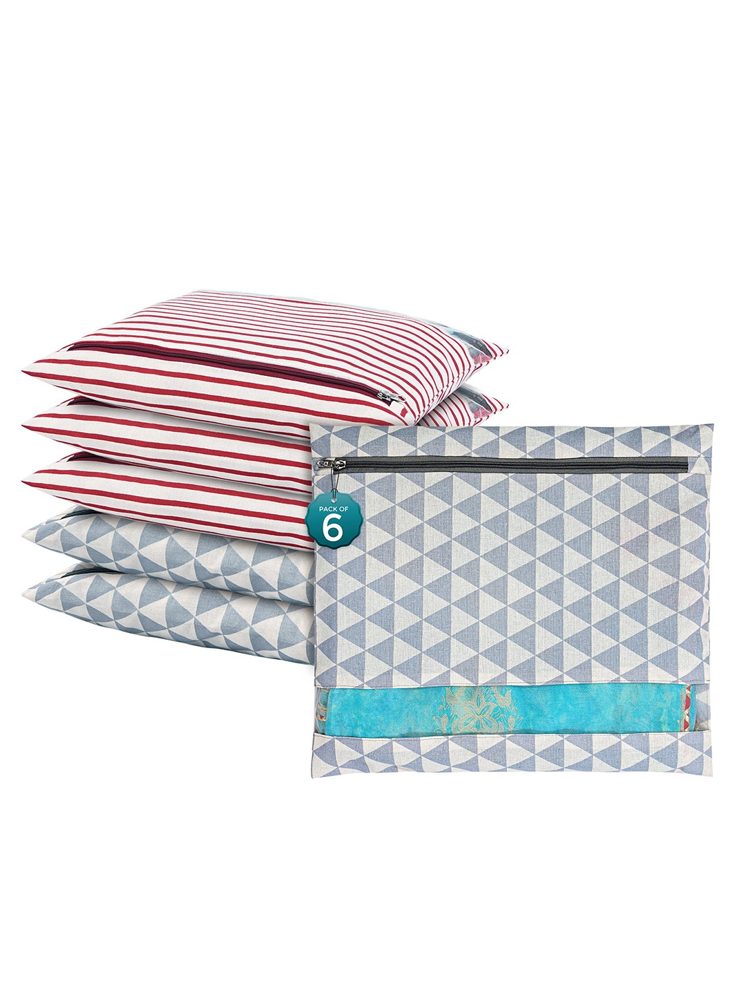 

Kuber Industries Grey 6 Pcs Regular Single Saree Cover Multi-Utility Cotton Organisers