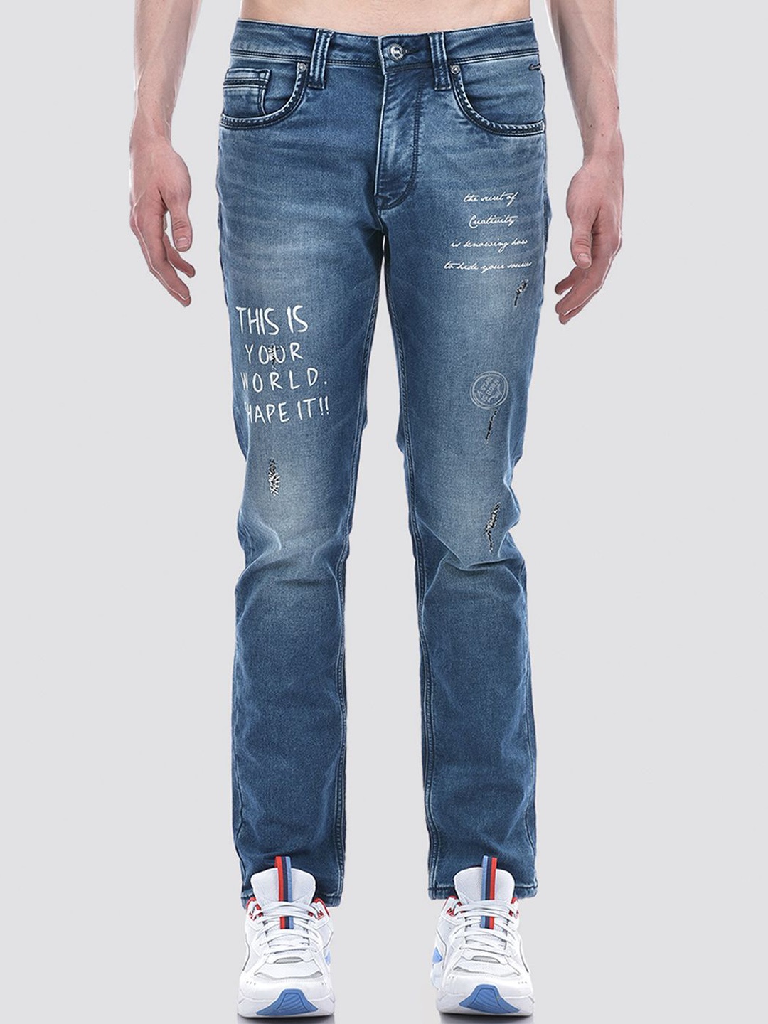 

Lawman pg3 Men Straight Fit Low Distress Light Fade Stretchable Jeans, Blue