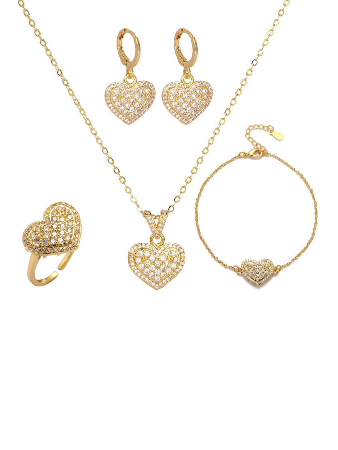

SALTY Stone Studded Loving Touch Heart Jewellery Set for Women & Girls, Gold