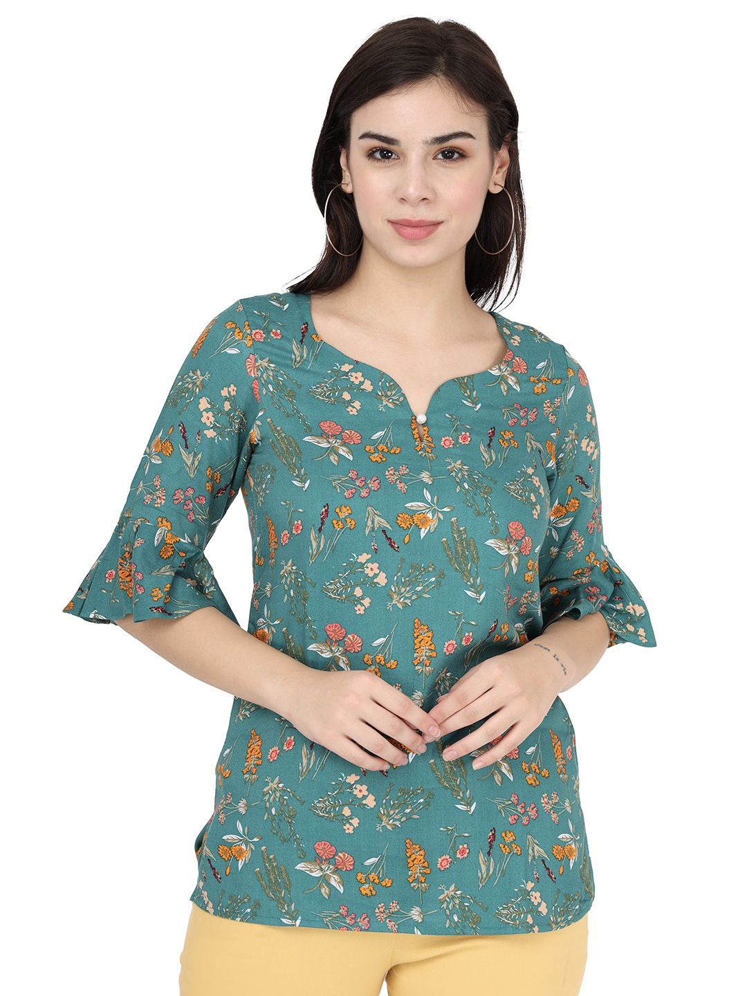 

PRIDEWEAR Women Floral Printed Top, Sea green