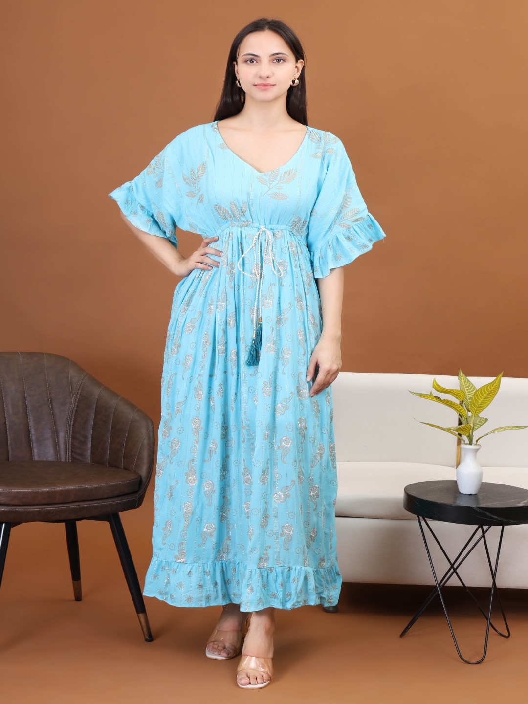 

Moda Rapido Floral Print Flared Sleeve Crepe Maxi Dress, Turquoise blue