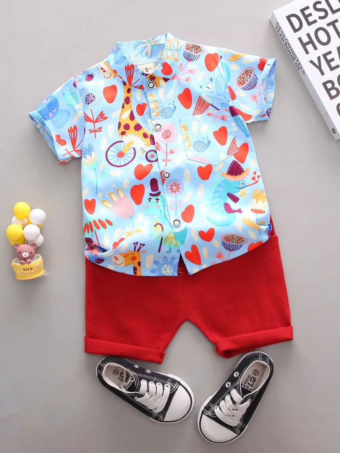 

DANGAR Kids Printed Mandarin Collar Shirt With Shorts, Blue