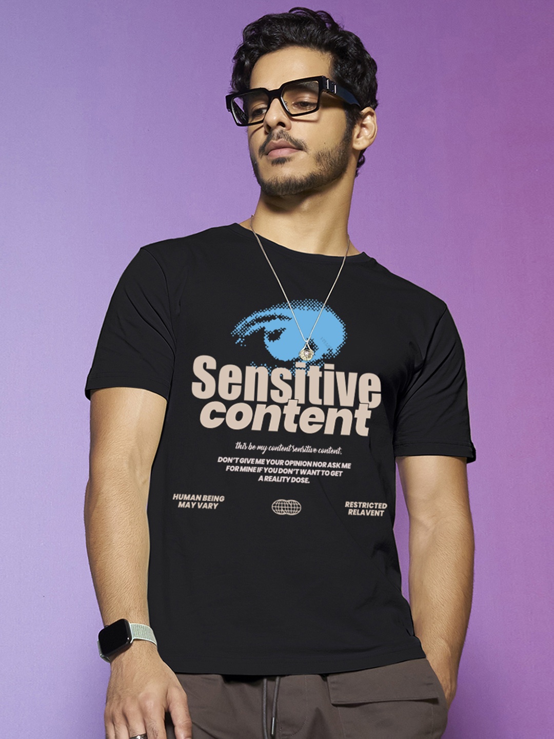 

Bewakoof Pure Cotton Typography Printed Round Neck T-shirt, Black