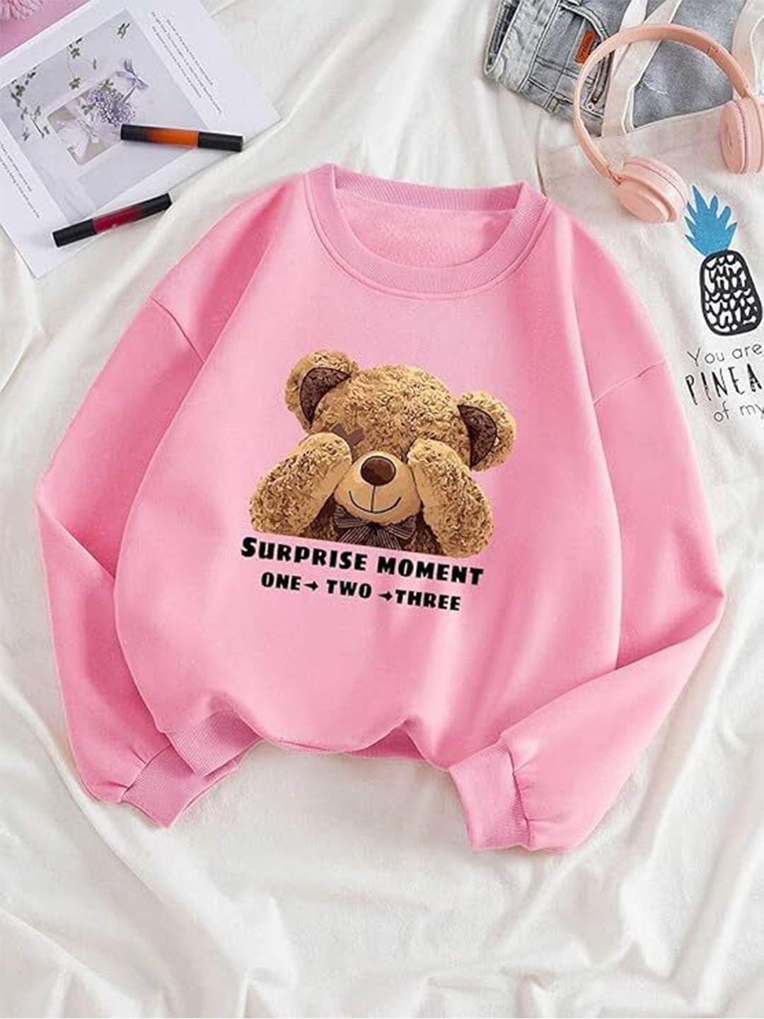 

KASHIAN Women Printed Hooded Pullover Sweatshirt, Pink