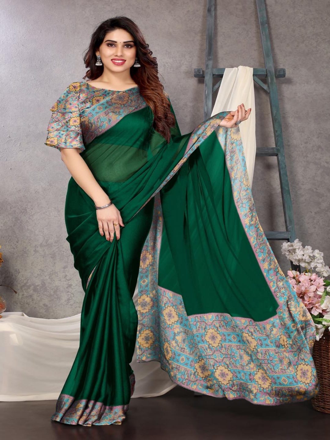 

KALINI Poly Chiffon Saree, Green