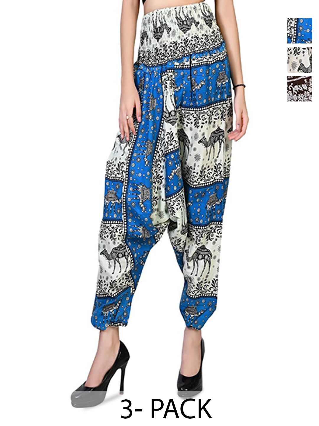 

NarNari Women Pack Of 3 Printed Harem Pants, Black