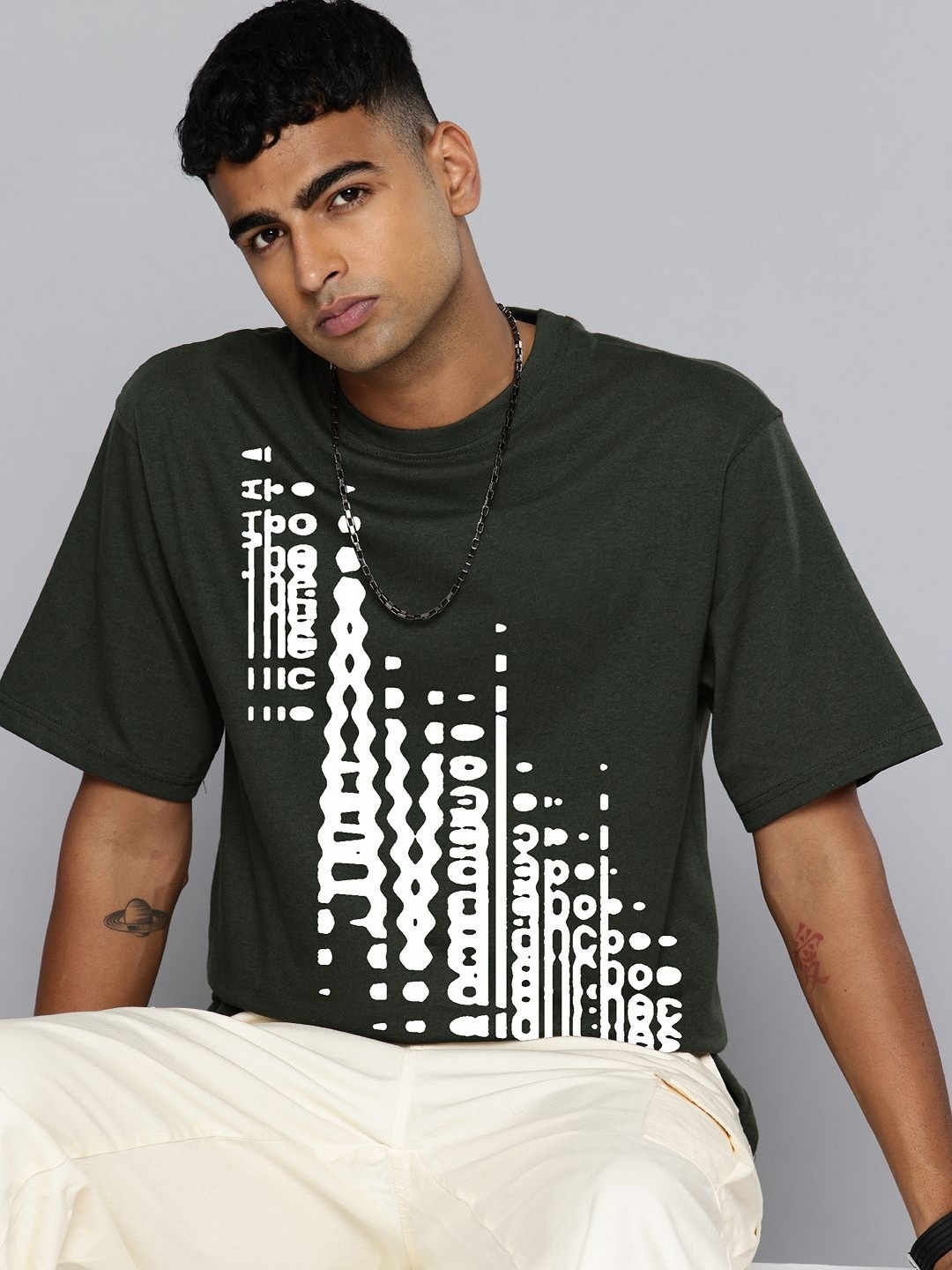 

Moda Rapido Men Abstract Printed Round Neck Cotton Relaxed Fit T-shirt, Olive
