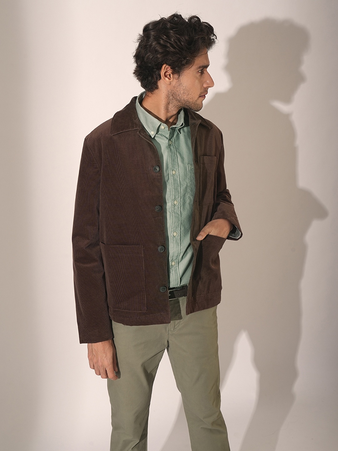 

SELECTED Men Button-Down Collar Solid Cotton Casual Shirt, Green
