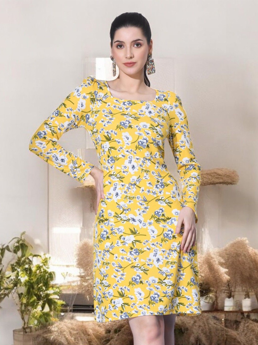 

IUGA Women Floral Printed Sheath Dress, Yellow