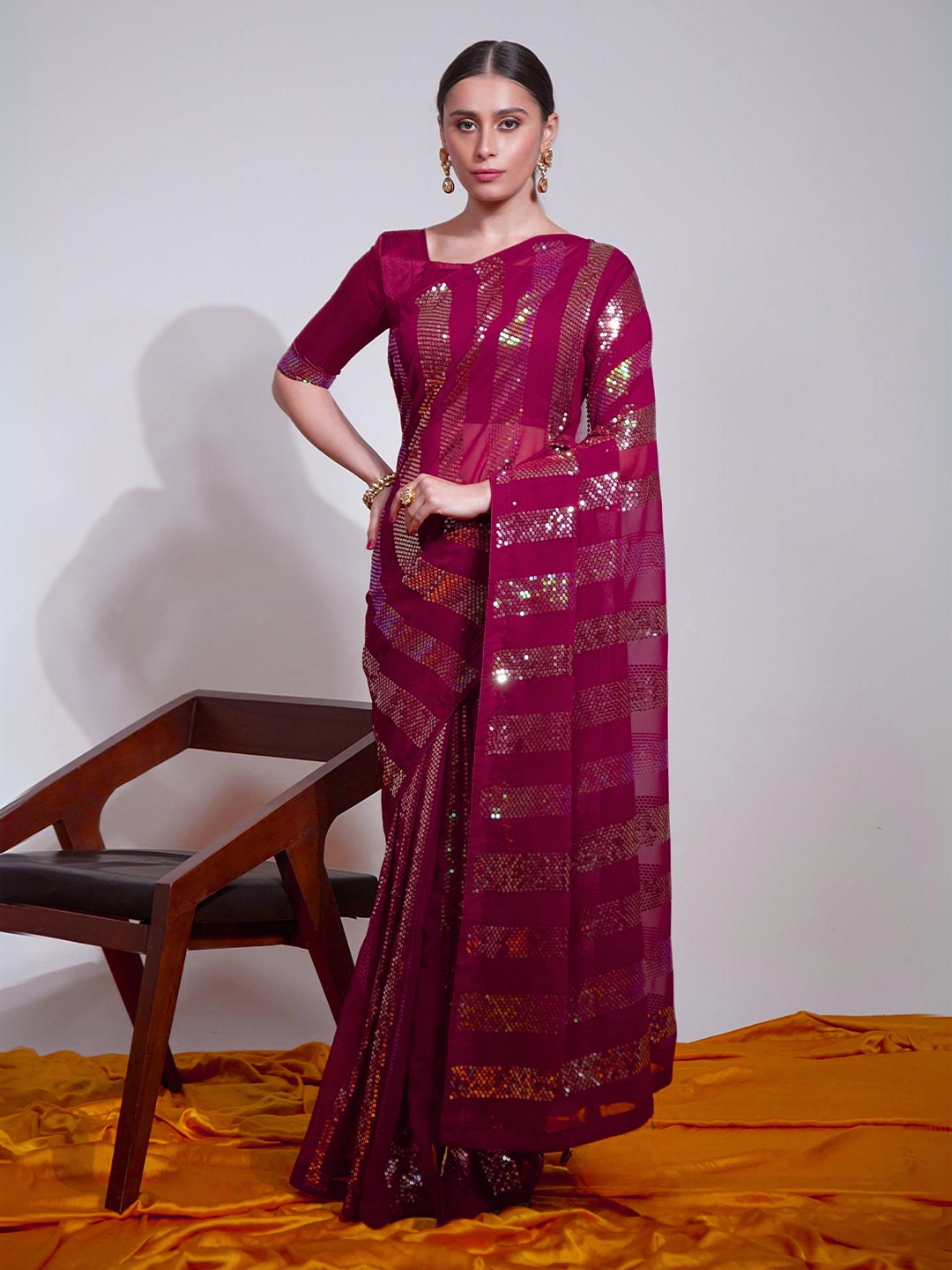 

Moda Rapido Embellished Sequinned Pure Georgette Saree, Rose