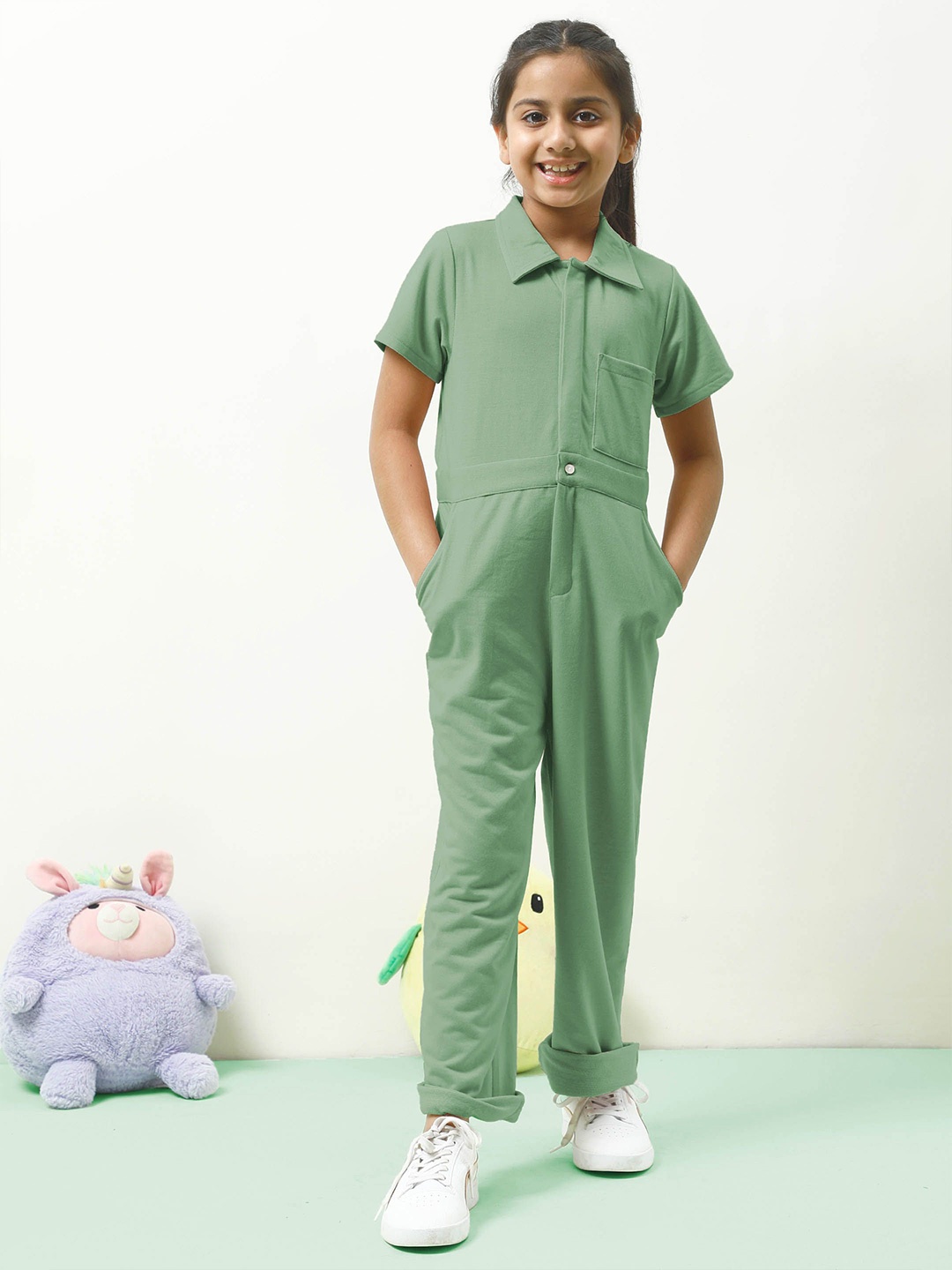 

Athena Girl Basic Cotton Jumpsuit, Green