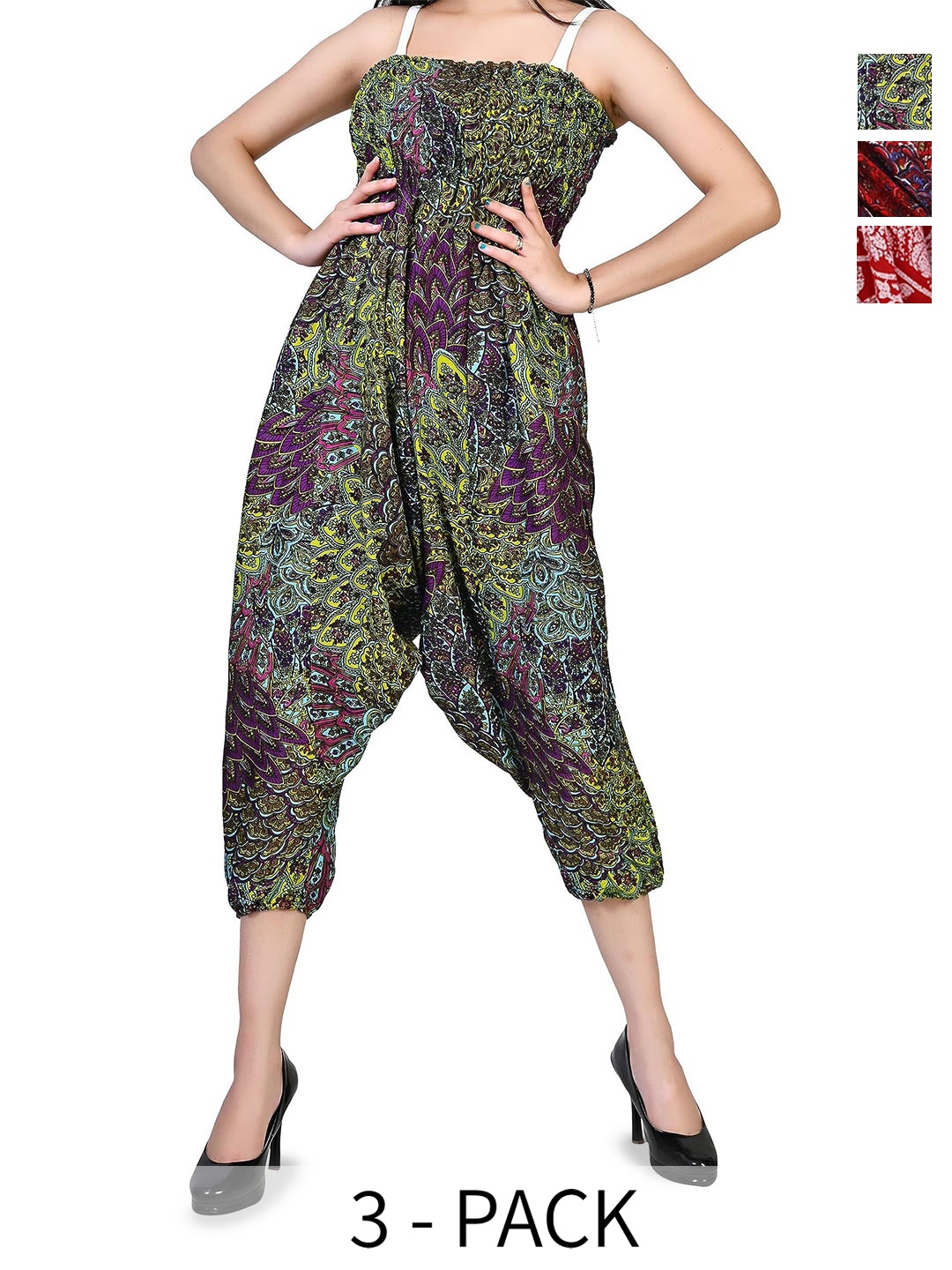 

NarNari Pack Of 3 Printed Mid-Rise Harem Pants, Green