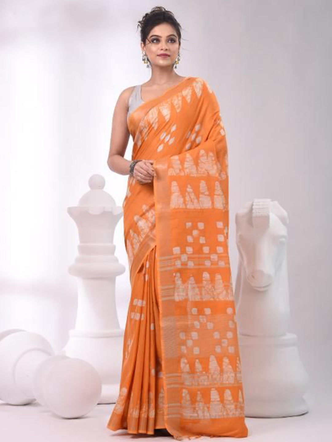 

VIBHAVARI Tie and Dye Pure Cotton Saree, Orange