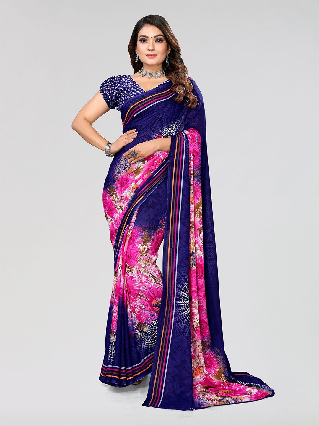 

Moda Rapido Floral Printed Saree, Blue
