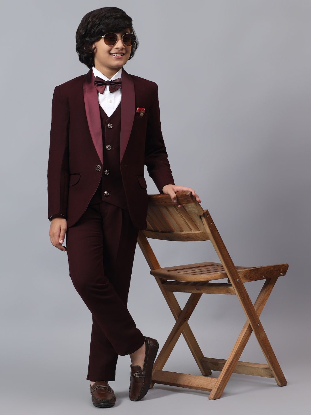 

BAESD Boys Regular Fit Single-Breasted Five-Piece Suit, Burgundy