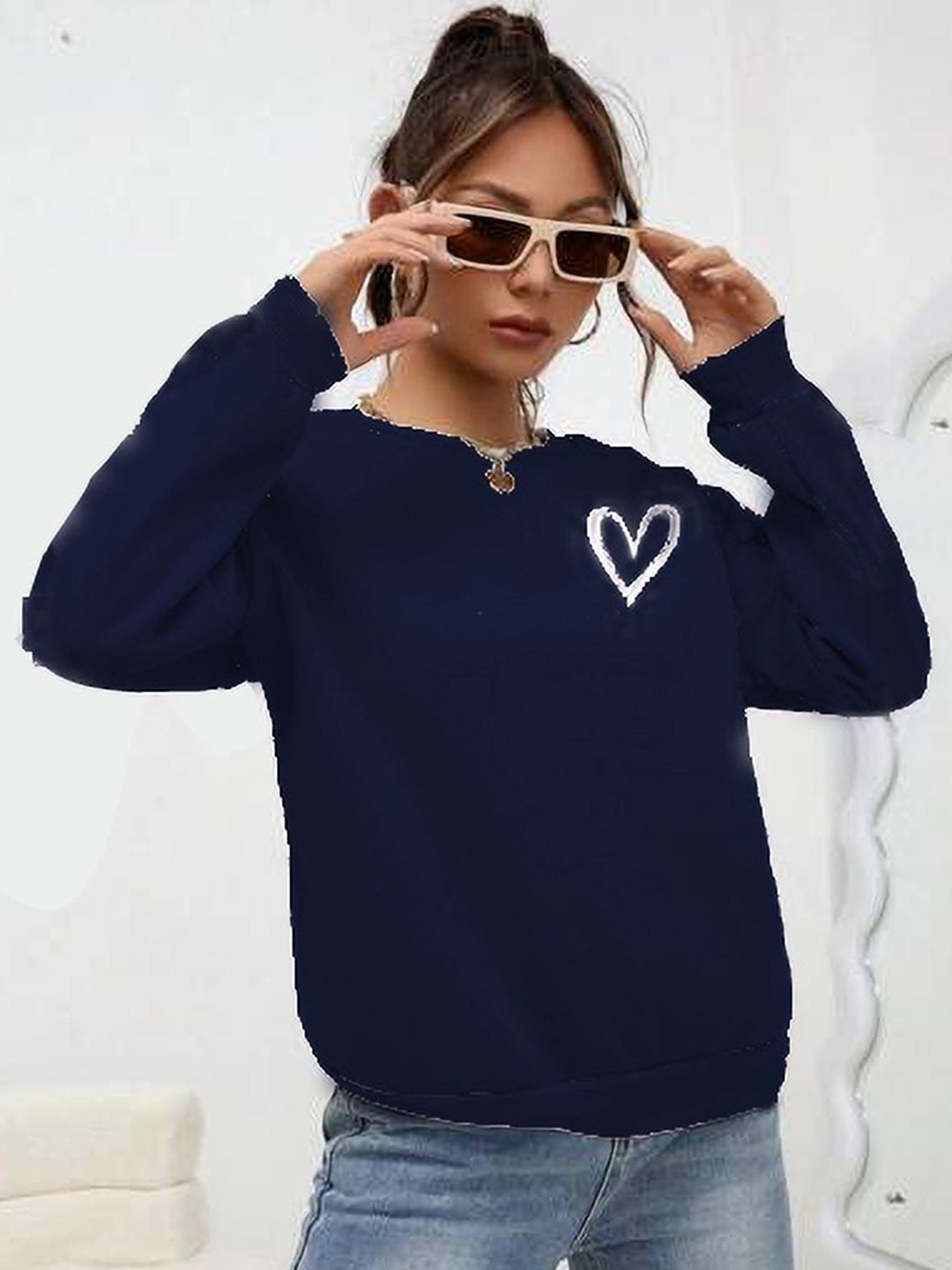 

KASHIAN Women Printed Hooded Sweatshirt, Navy blue