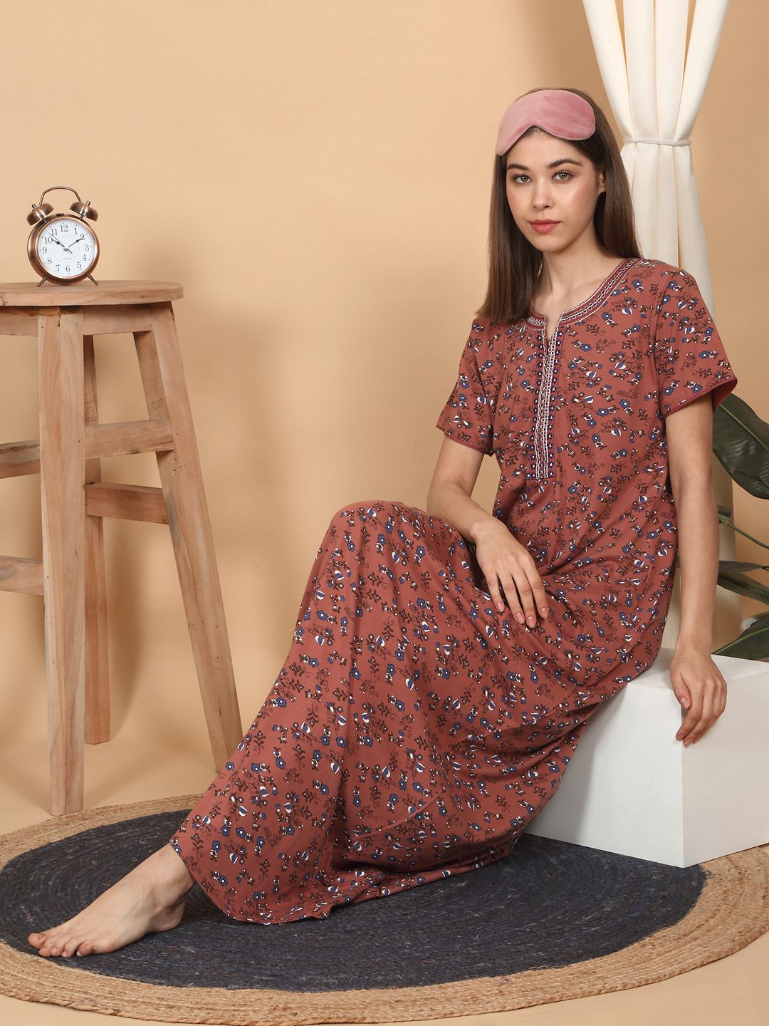 

Sweet Dreams Women Printed Maxi Nightdress, Pink