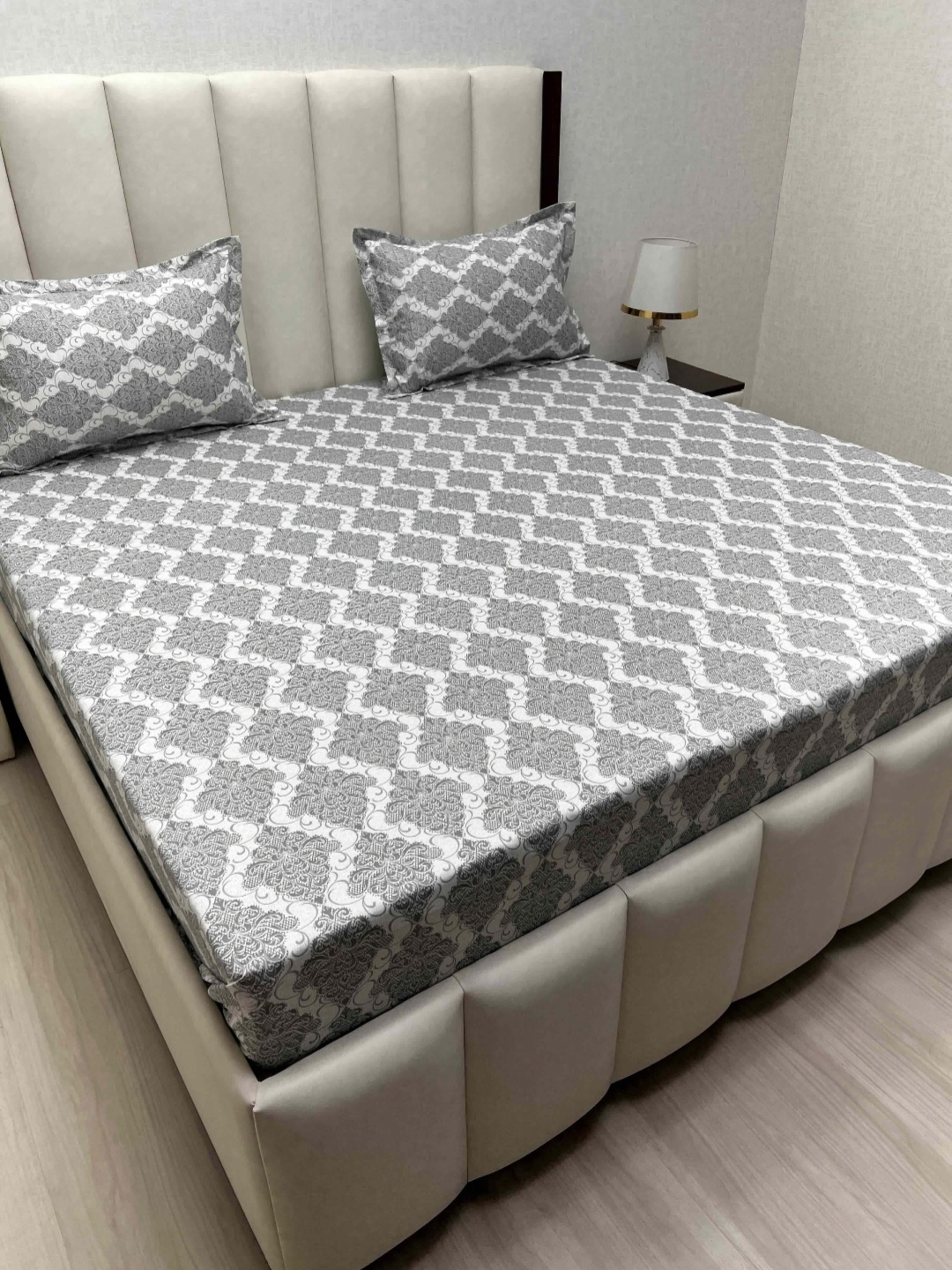 

Pure Decor Grey & Grey Ethnic Motifs 330 TC Queen Bedsheet with 2 Pillow Covers