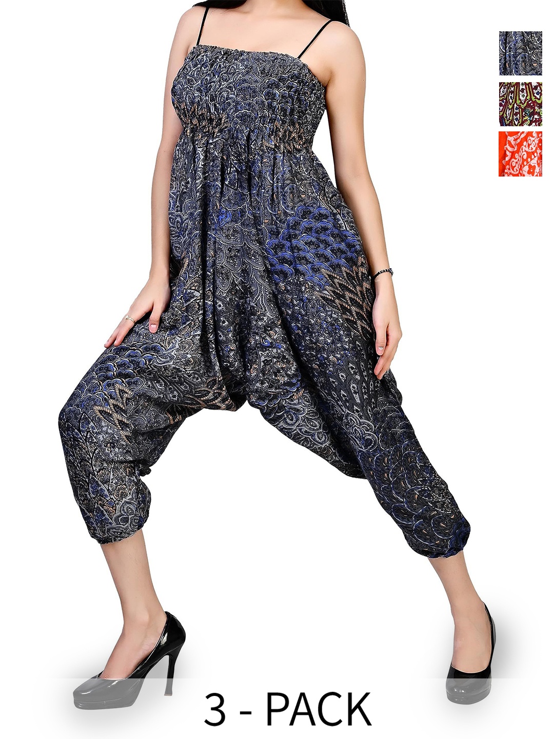 

NarNari Women Pack Of 3 Printed Mid-Rise Harem Pants, Blue