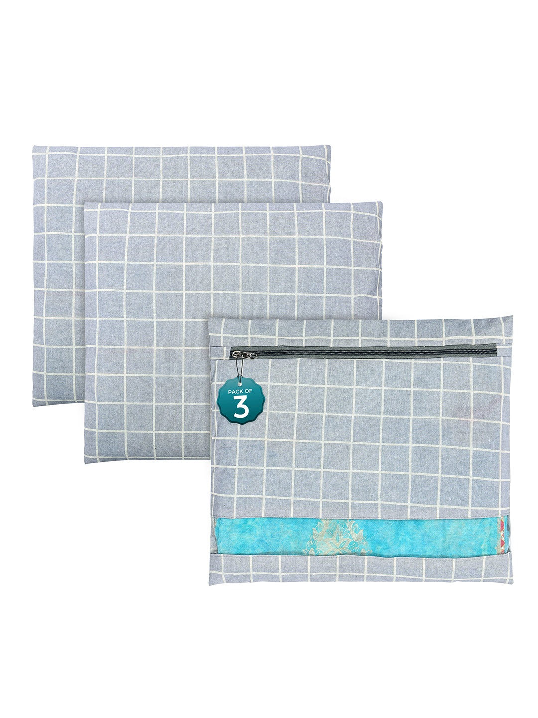 

Kuber Industries Grey Set of 3 Regular Saree Cover Multi-Utility Wardrobe Organisers